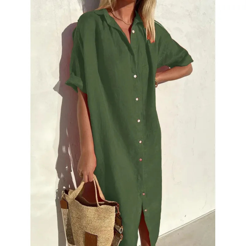 Leslie Button Front Midi Dress