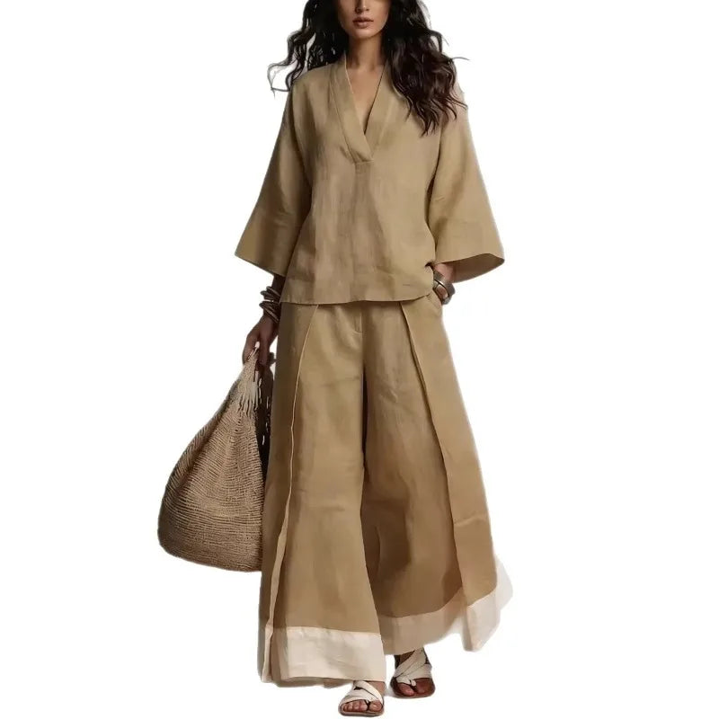 Lorena V Neck Linen Blend Set