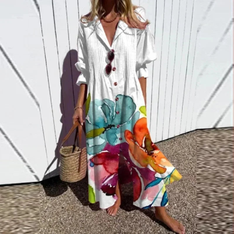 Xenia Casual Printed Long Sleeve Maxi Dress