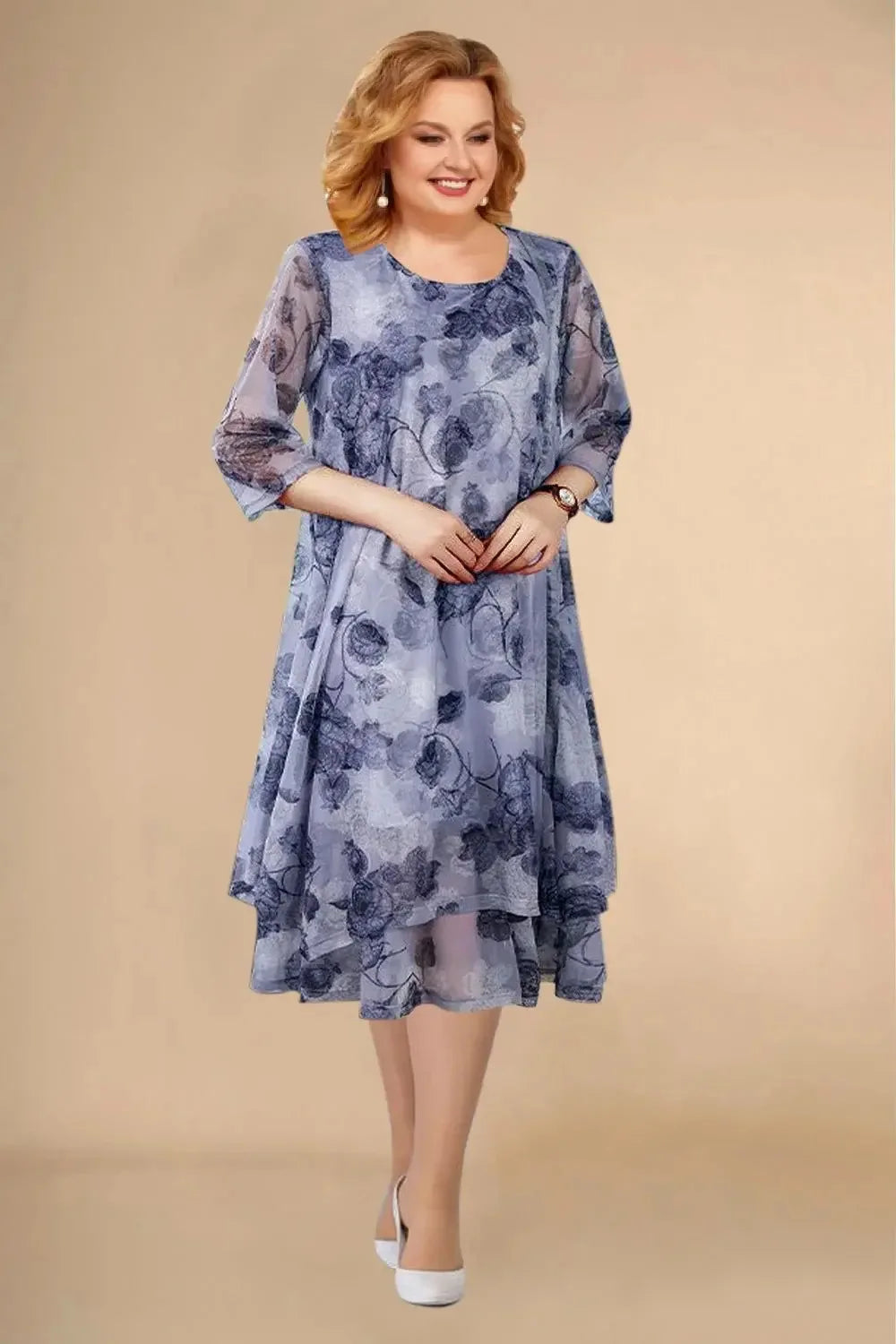 Fiona Floral Sheer Sleeve Midi Dress