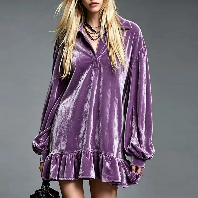 Andrea Velvet Ruffle Mini Dress