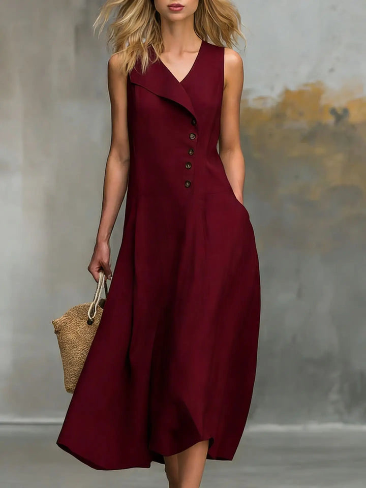 Kendall Button Detail Flowy Midi Dress