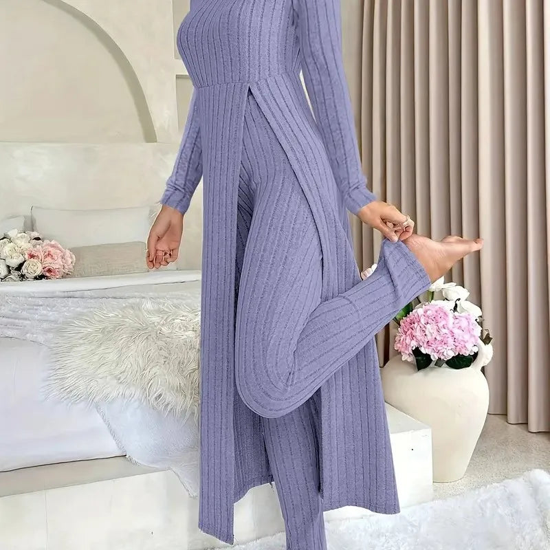 Celandine Ribbed Lounge Two Piece Set