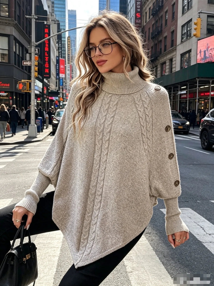 Sabrina Button Trimmed Poncho