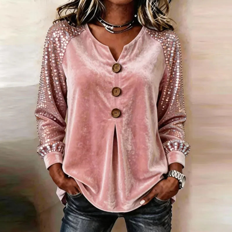 Anna Velvet Sequin Sleeve Blouse