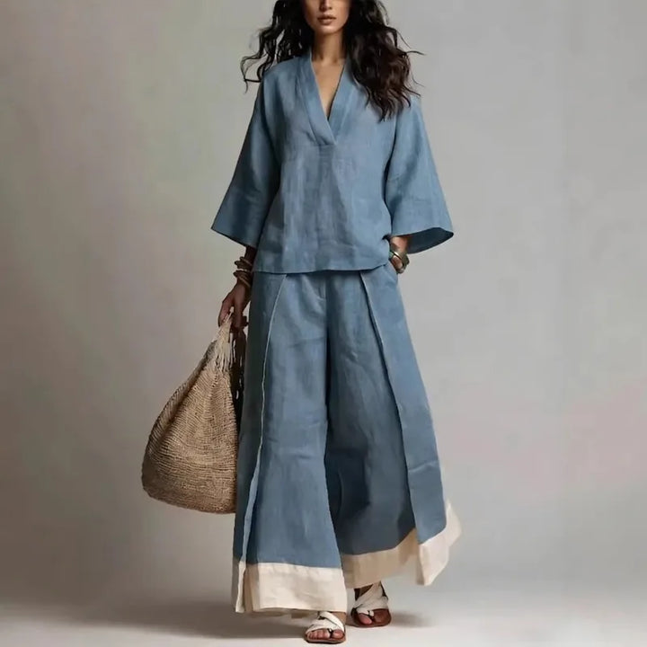 Lorena V Neck Linen Blend Set