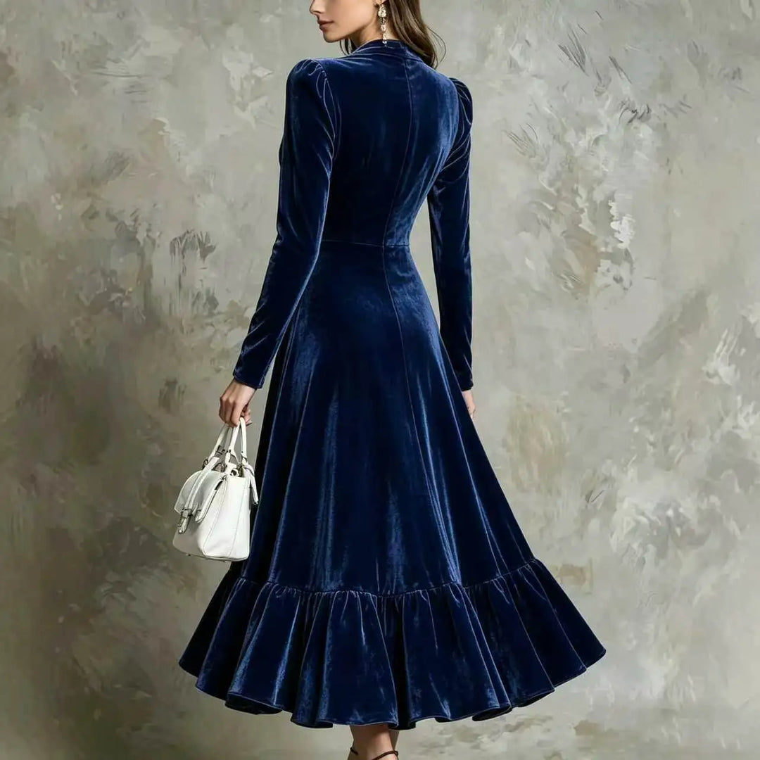 Vienne Button Front Velvet Dress