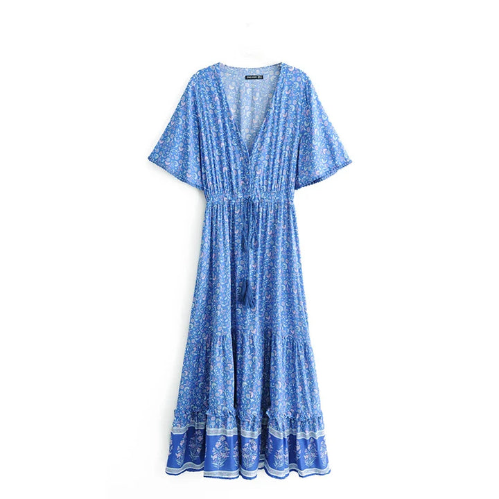 Henna Drawstring Bohemian Maxi Dress