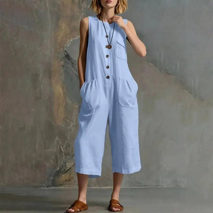 Basma Button Front Relaxed Dungaree Jumpsuit