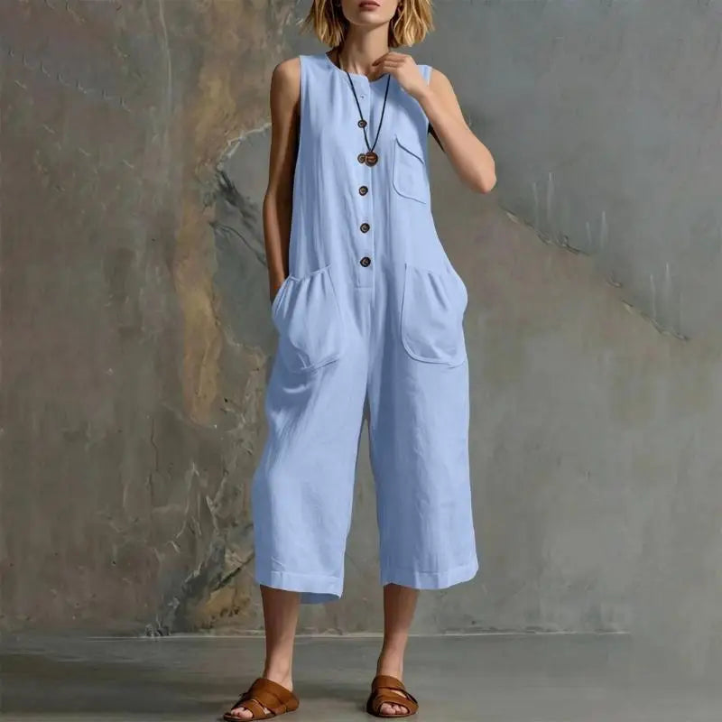 Basma Button Front Relaxed Dungaree Jumpsuit