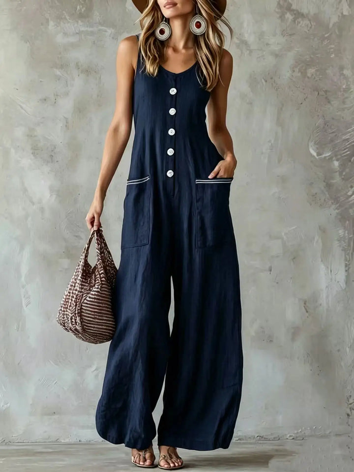 Claudia Button Front Wide Leg Jumpsuit