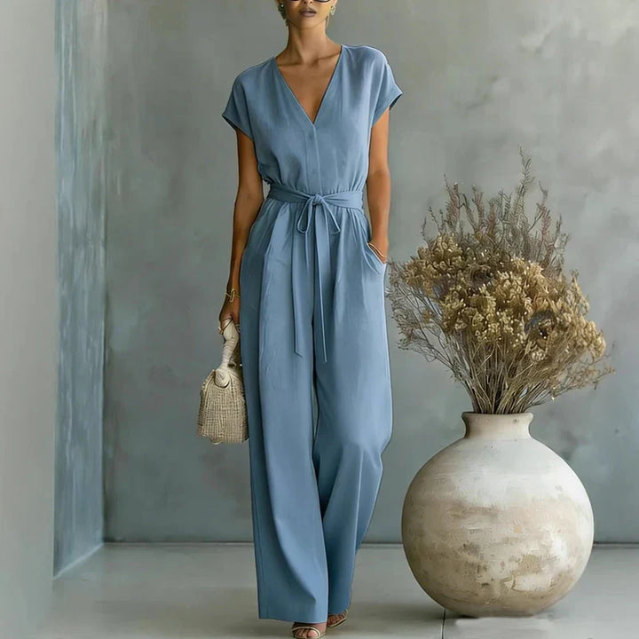 Lily Linen Blend  V-Neck Jumpsuit