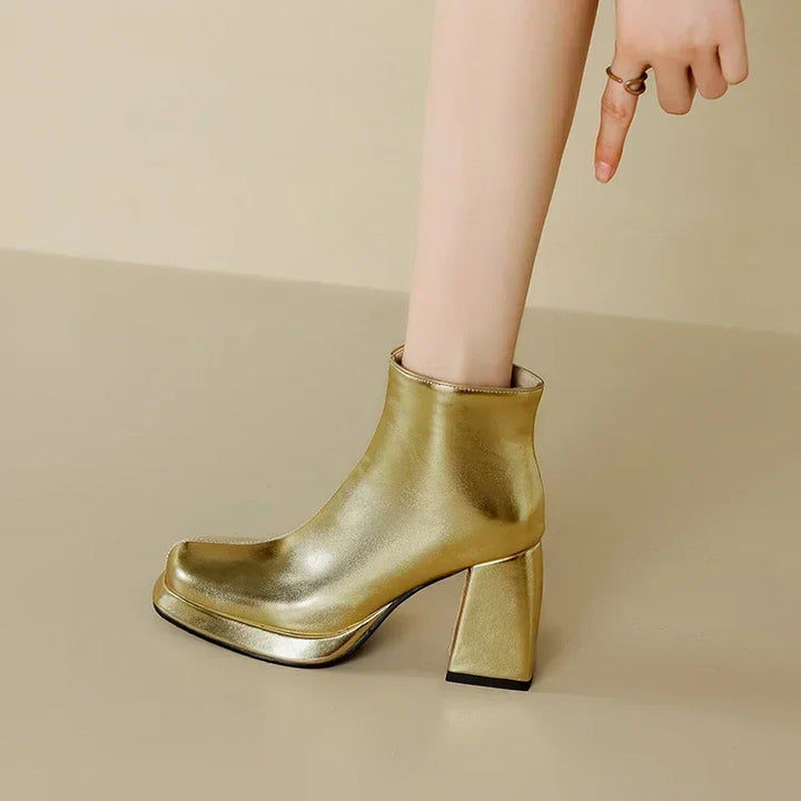 Elara Metallic Platform Ankle Boots