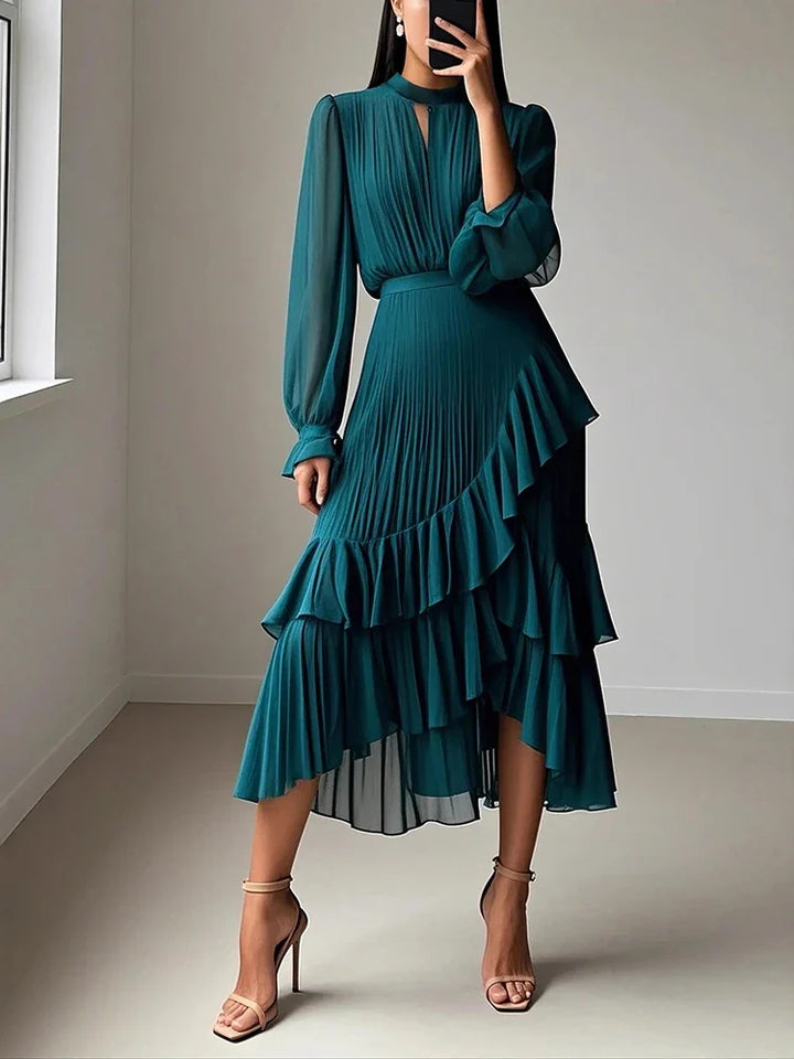 Meera Pleated Ruffle Midi Dress