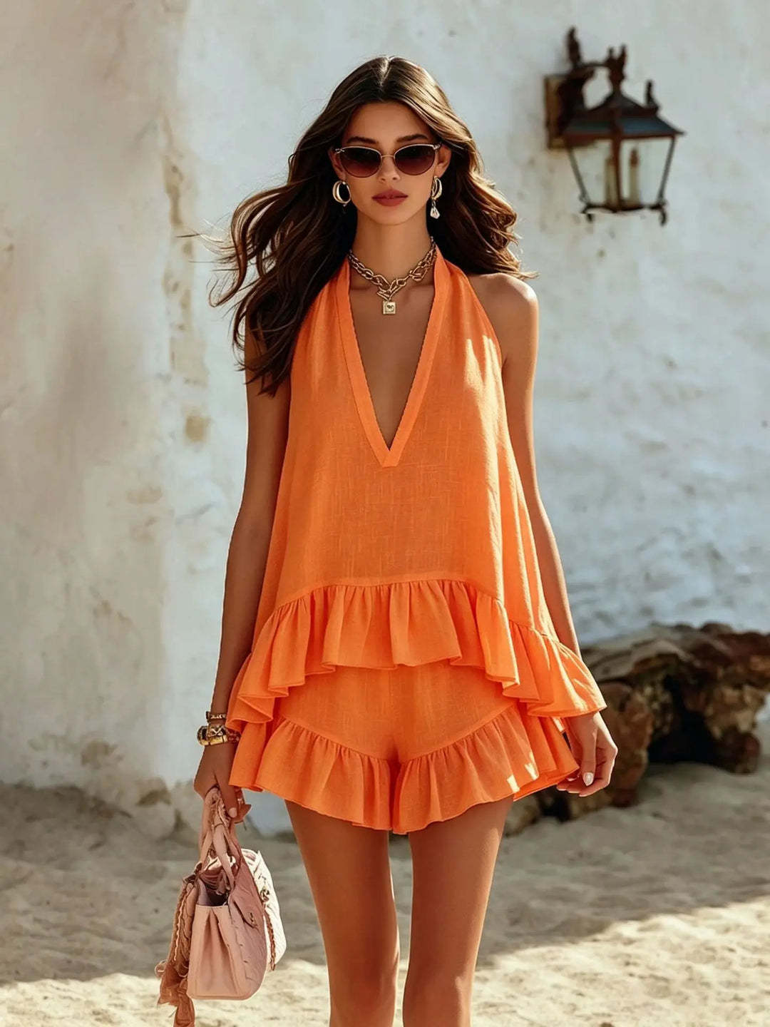 Ivy Casual Ruffle Top Two-Piece Set