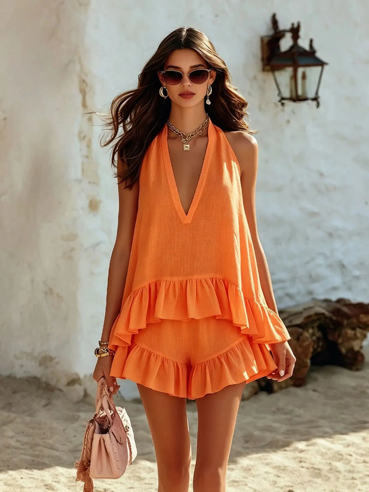 Ivy Casual Ruffle Top Two-Piece Set