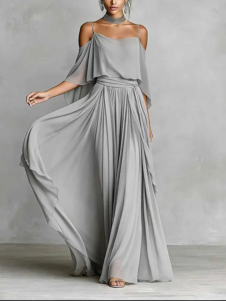 Freya Off Shoulder Chiffon Wedding Guest Maxi Dress