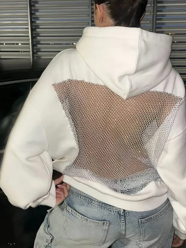 Delphine Rhinestone Mesh Back Hoodie