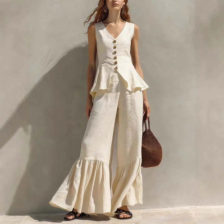 Nora Ruffle Trim Wide Leg Pants Set