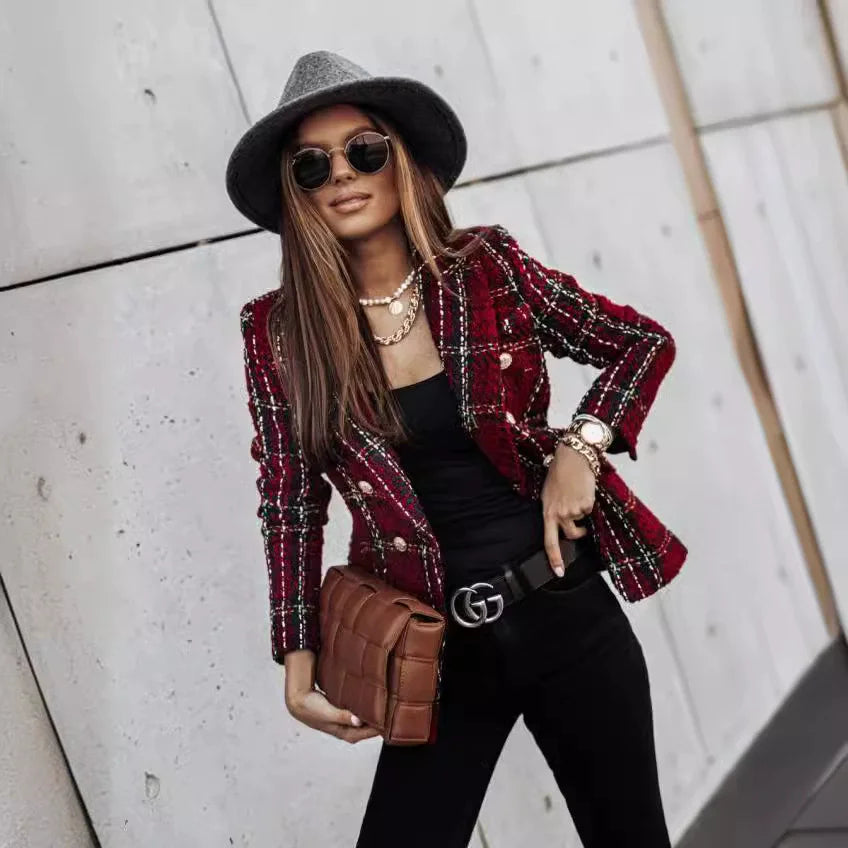 Estelle Double Breasted Plaid Blazer