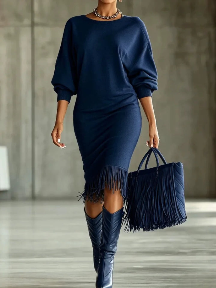 Delphine Fringe Hem Sweater Dress