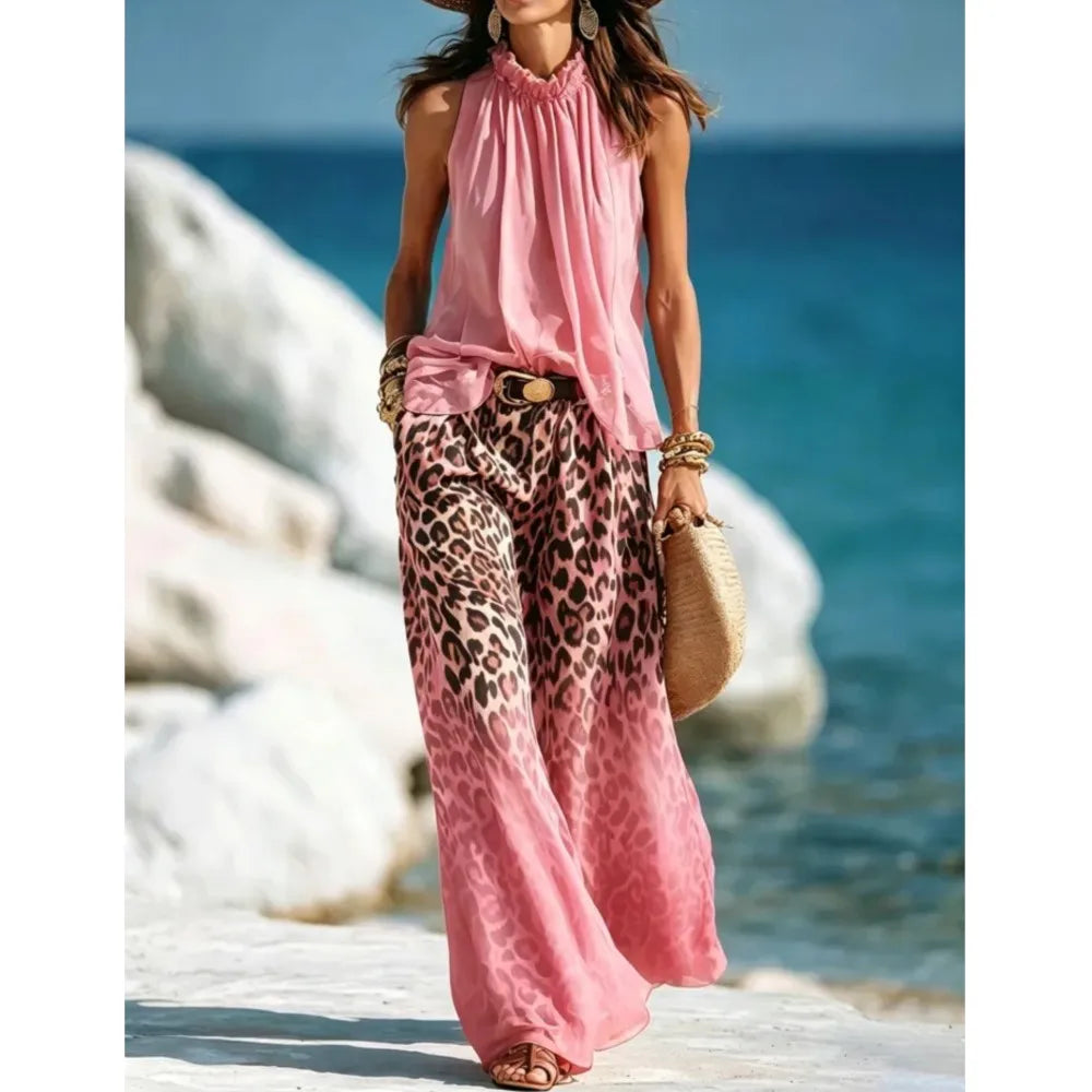 Isella Elegant Leopard Print Palazzo Set