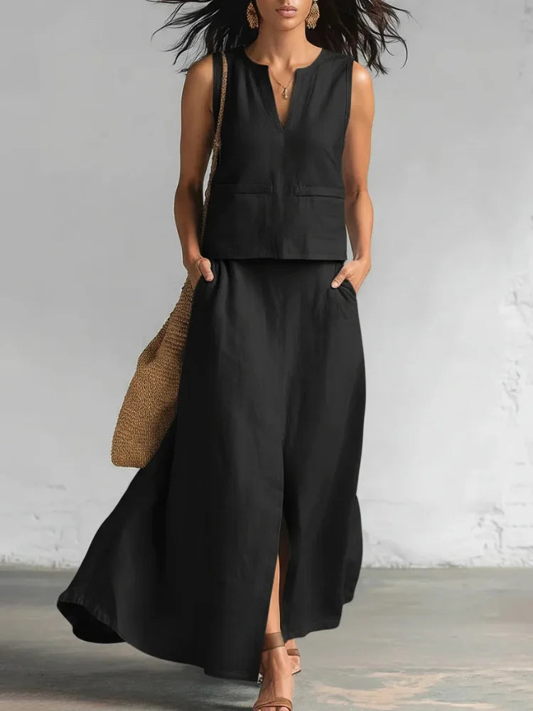 Solene Flowy Linen Skirt Set