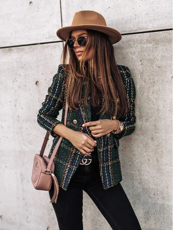 Estelle Double Breasted Plaid Blazer
