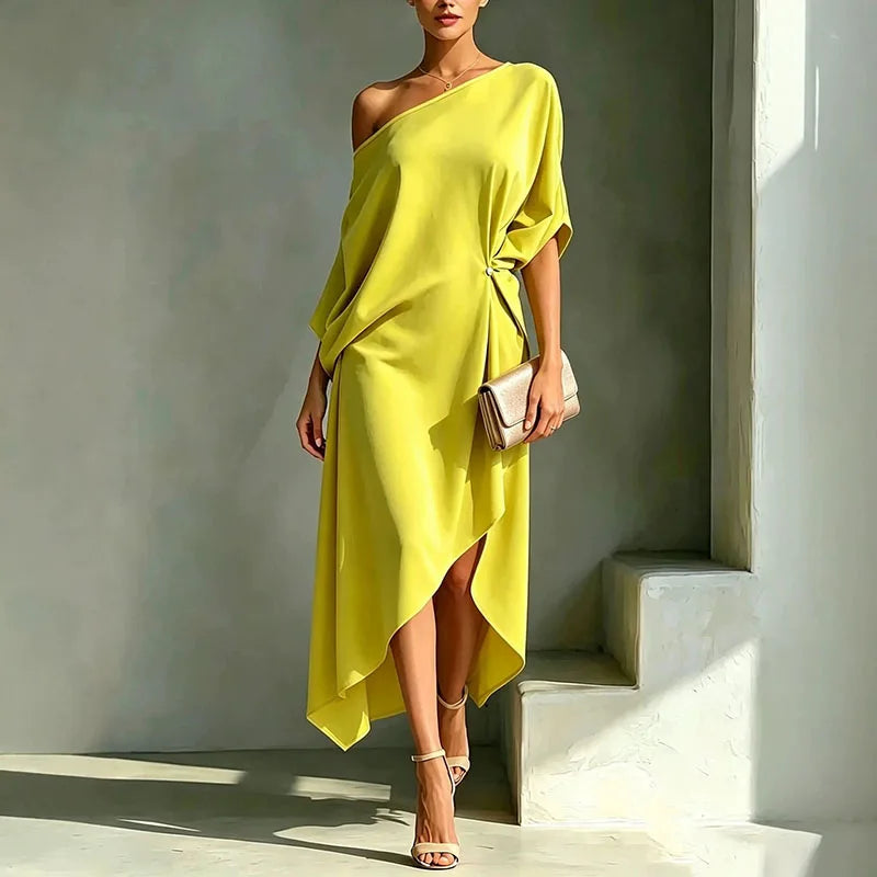 Oleena Elegant Asymmetrical Midi Dress