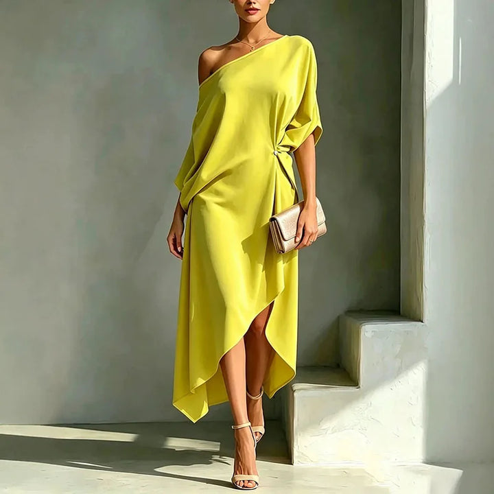 Oleena Elegant Asymmetrical Midi Dress