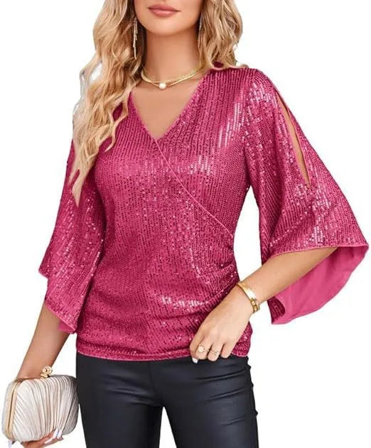 Marcelline Sequin Wrap Blouse