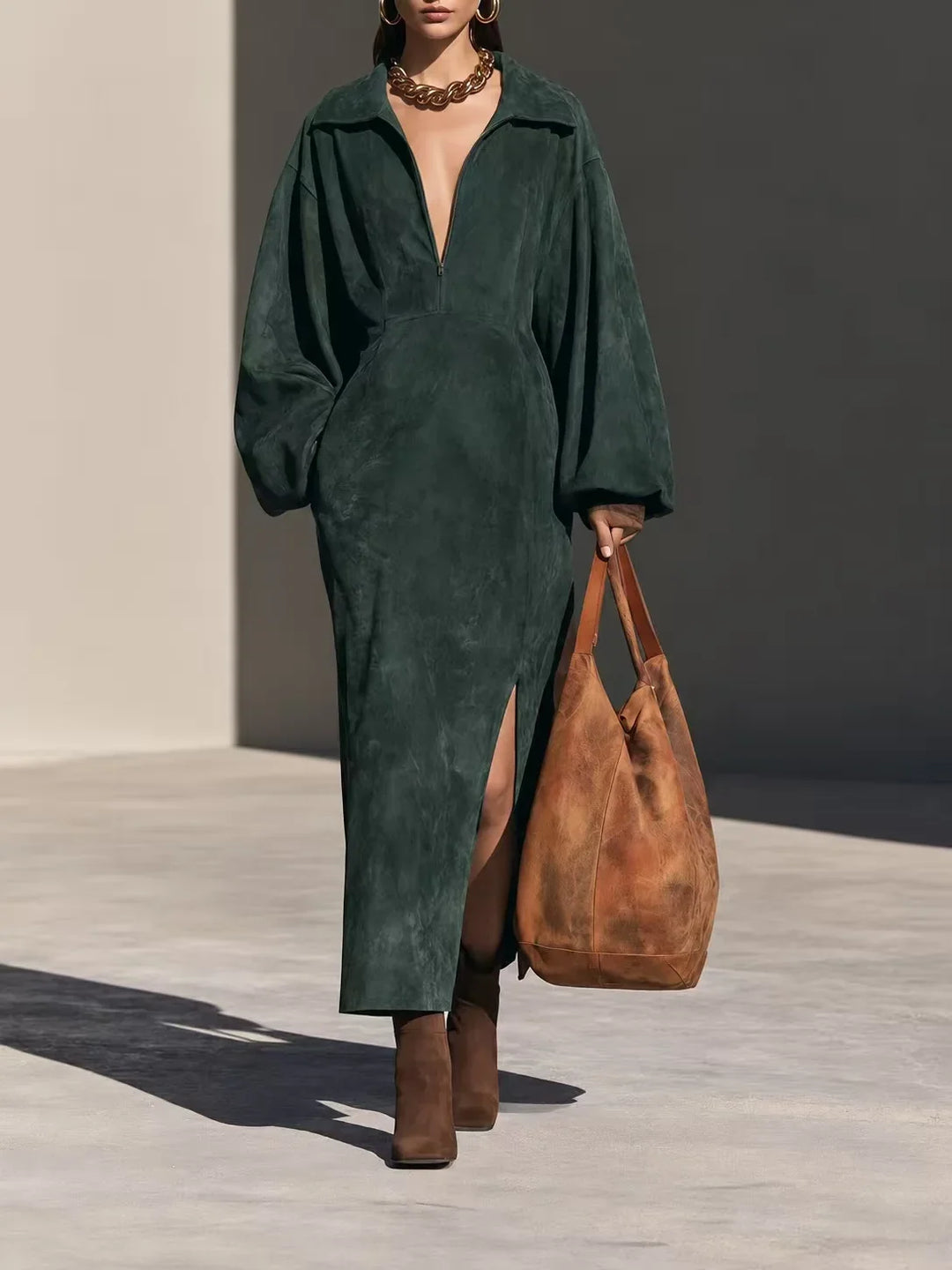 Larkspur Half Zip Suede Dress