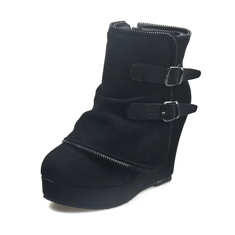 Marisette Buckle Strap Wedge Boots