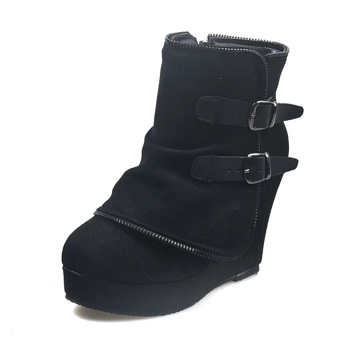 Marisette Buckle Strap Wedge Boots