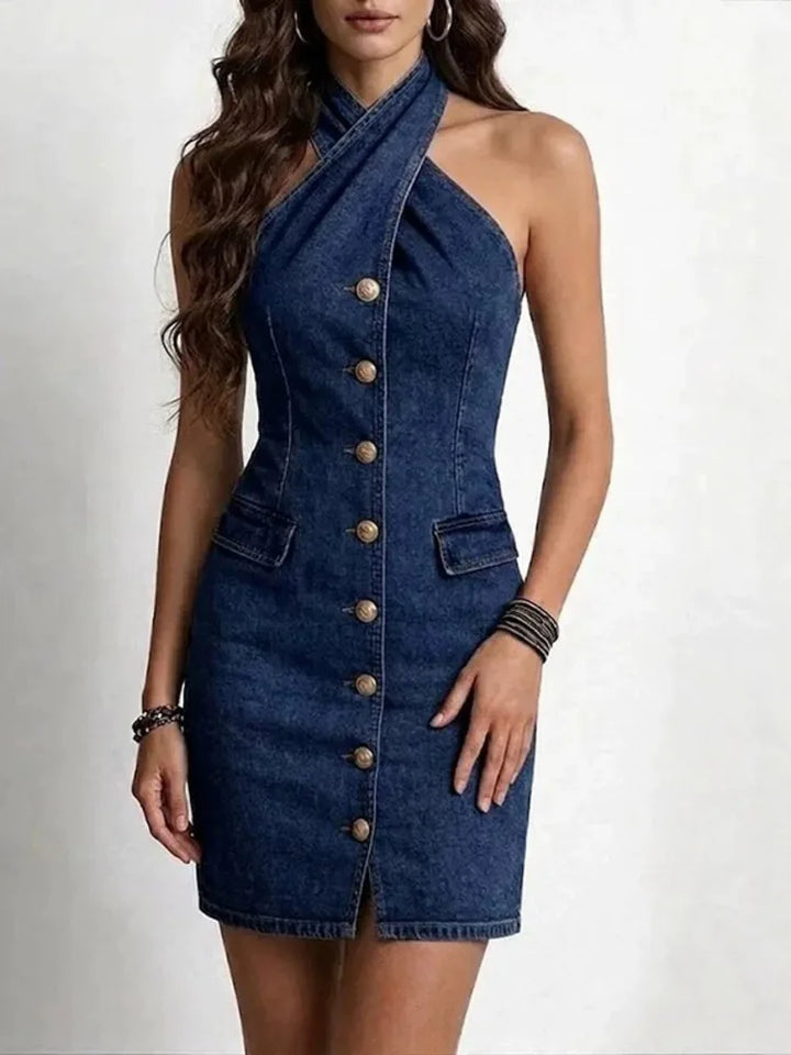 Sofia Halter Button Mini Dress
