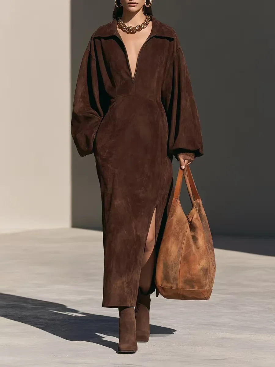 Larkspur Half Zip Suede Dress
