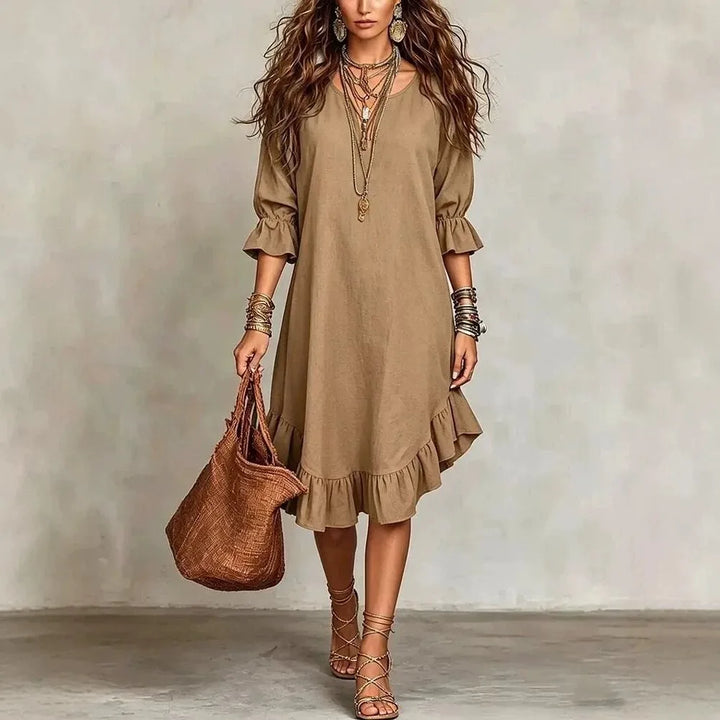 Vivian Ruffle Half Sleeve V Neck Midi Dress