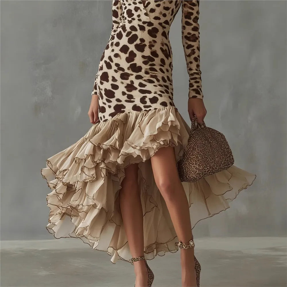 Amanda Leopard Ruffle Dress