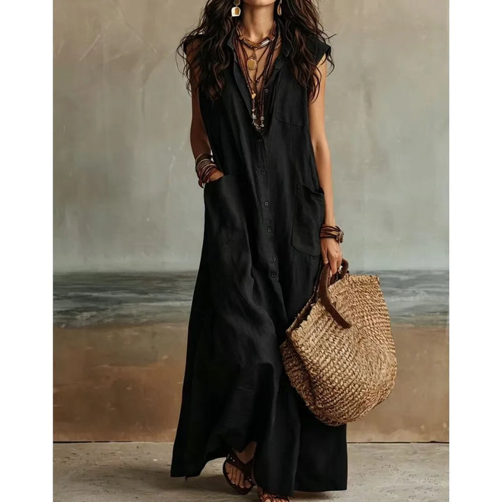 Ophelia Bohemian V Neck Casual Linen Maxi Dress