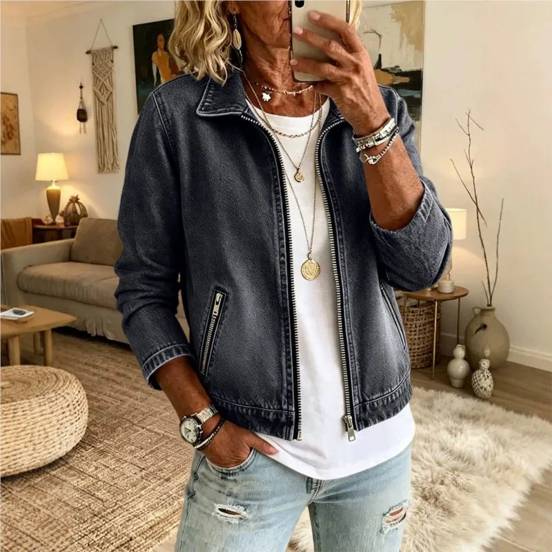 Isolene Zip Front Denim Jacket