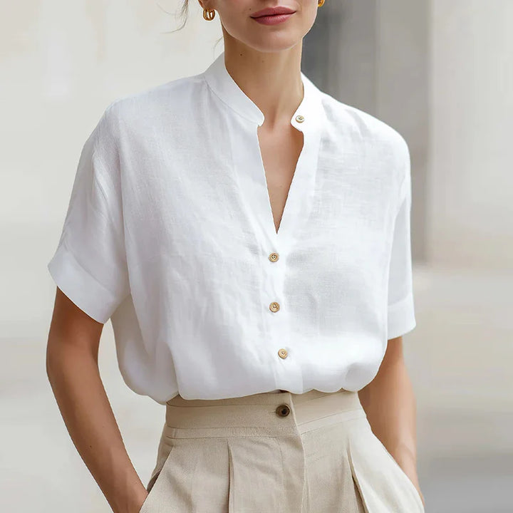 Elysia Button Front V Neck Blouse