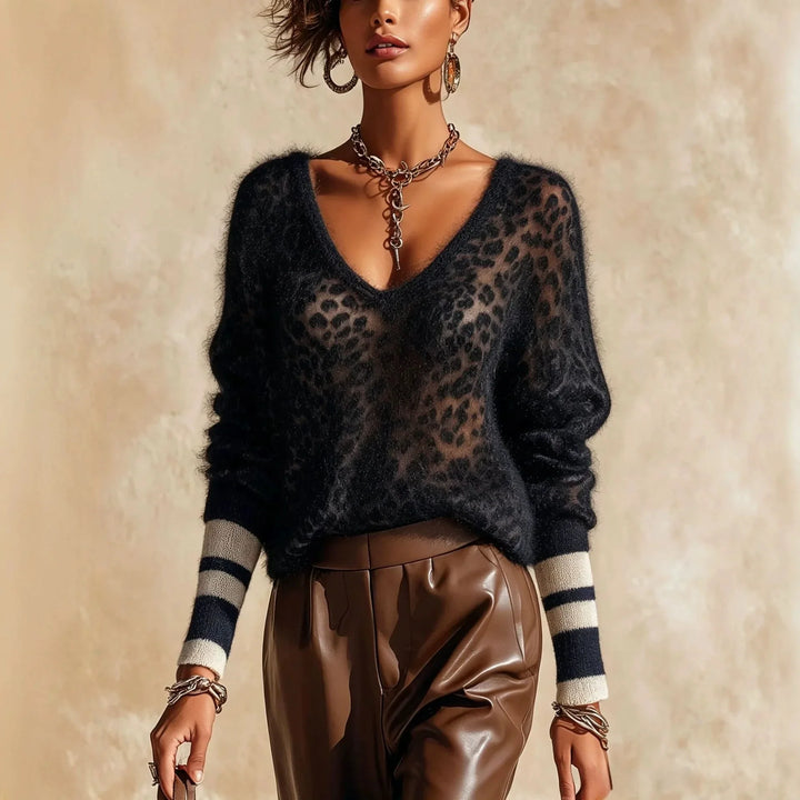 Vivienne Leopard Print V Neck Sweater
