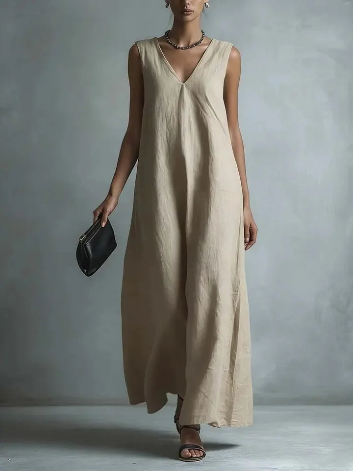 Oriana Breathable Cotton Linen Long Dress