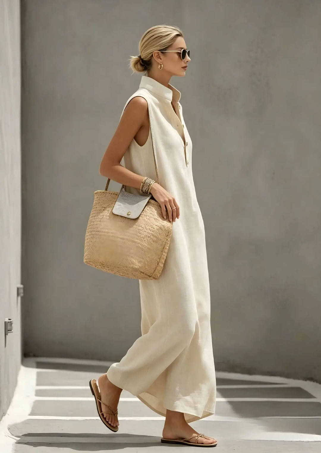 Ismerie Elegant Chic Linen Maxi Dress