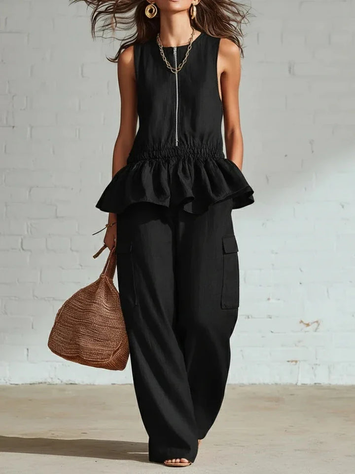 Arya Sleeveless Ruffle Trim Two-Piece Set