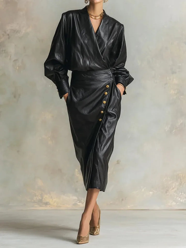 Miranda Faux Leather Wrap Dress