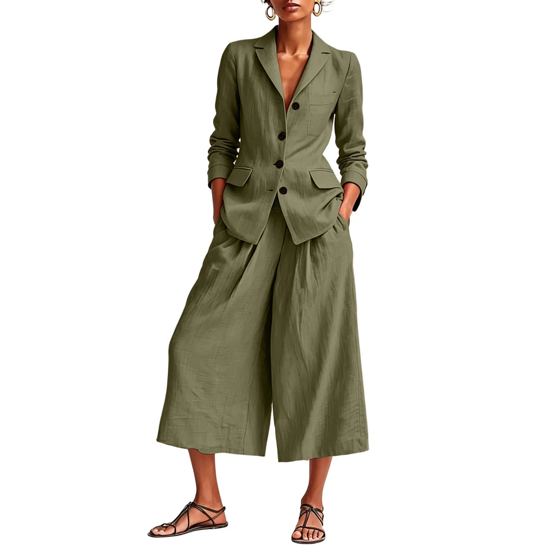 Danica Linen Blazer and Wide Leg Capri Set