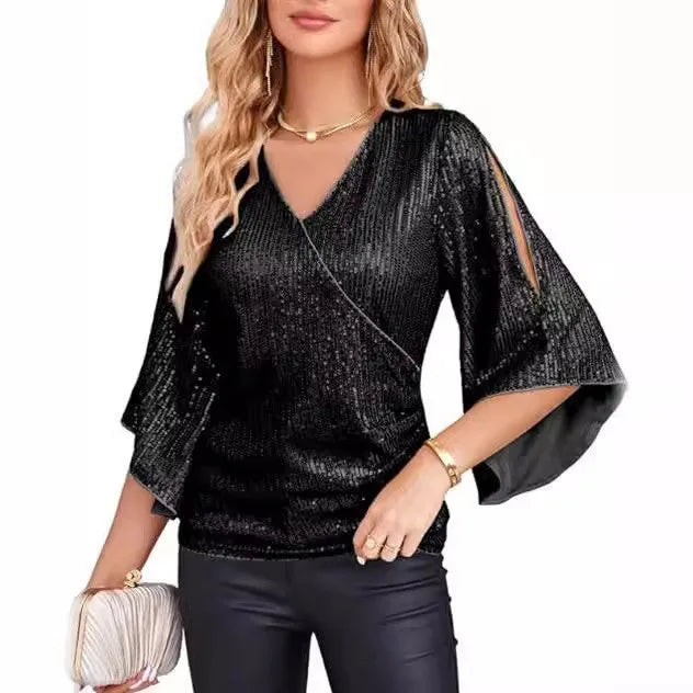 Marcelline Sequin Wrap Blouse