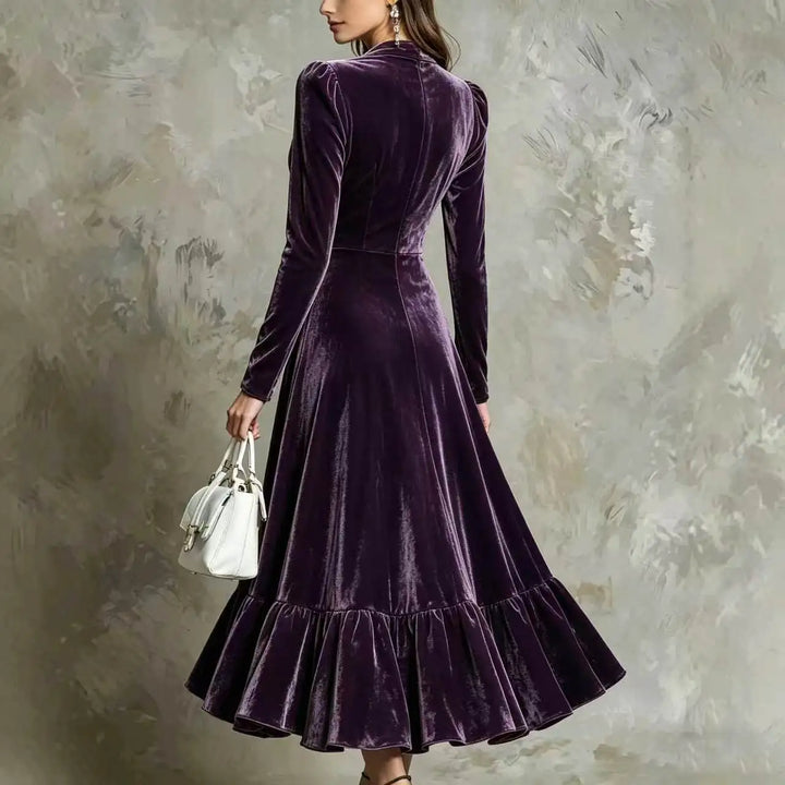 Vienne Button Front Velvet Dress