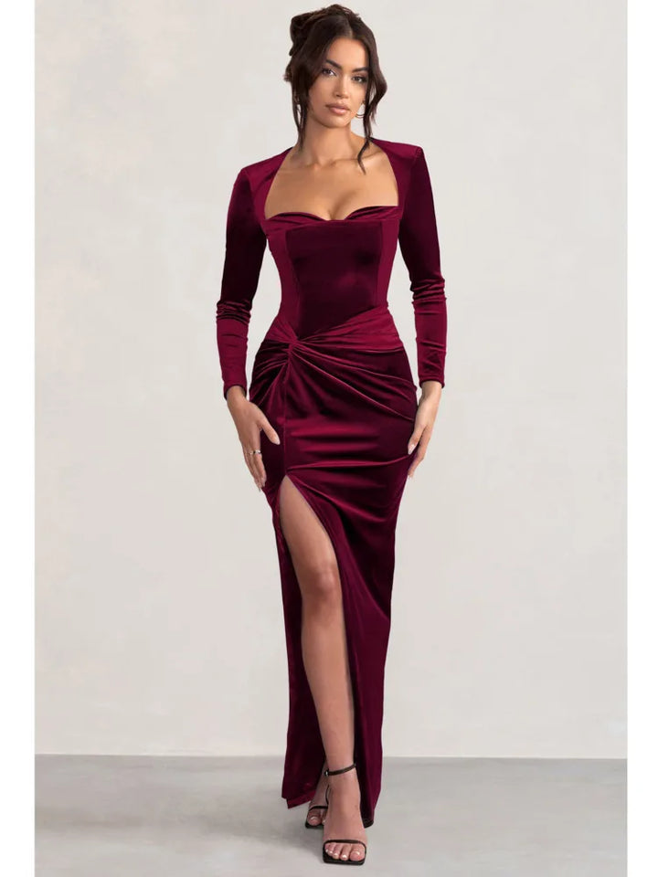 Veronique Twisted Waist Velvet Gown